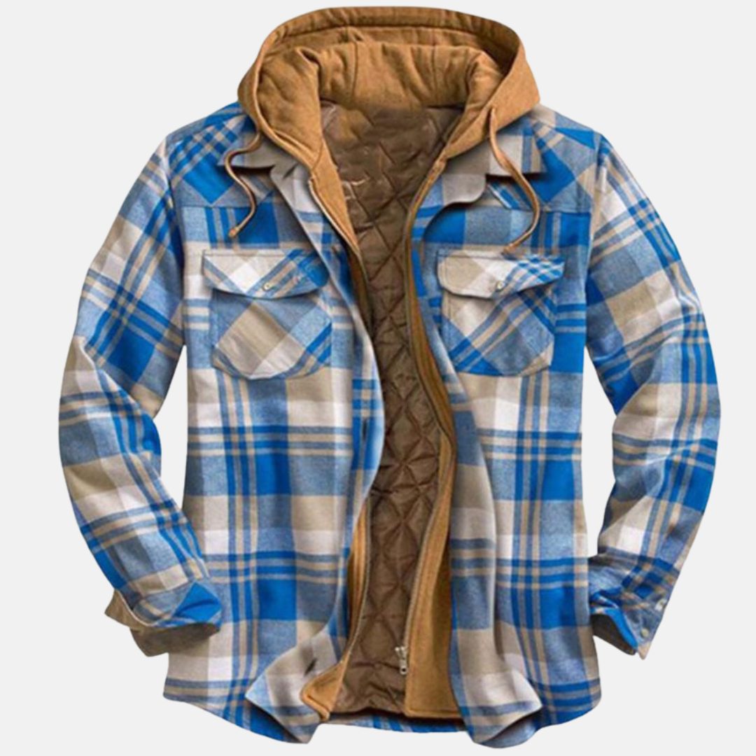 Checked Mid Jacket with Hood for Men