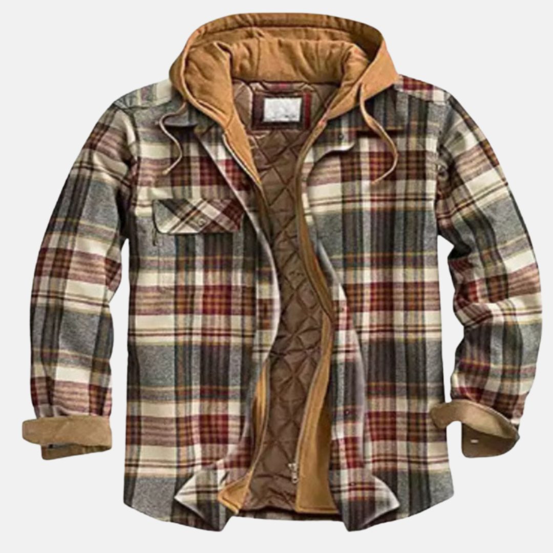 Checked Mid Jacket with Hood for Men