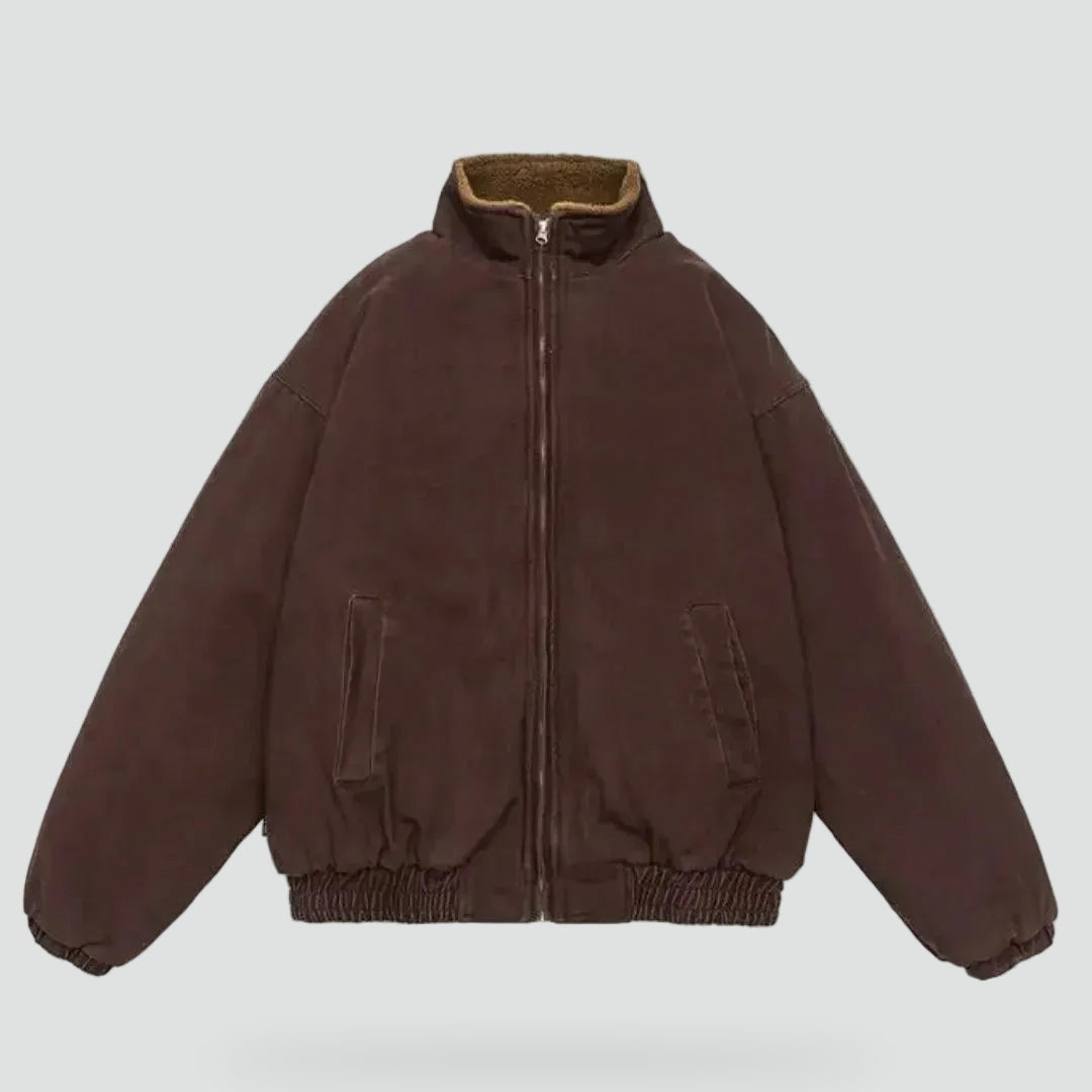 Insulated Men's Bomber Jacket with Stand-Up Collar and Teddy Lining