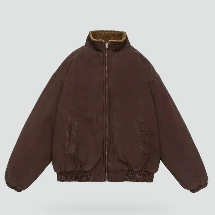 Insulated Men's Bomber Jacket with Stand-Up Collar and Teddy Lining
