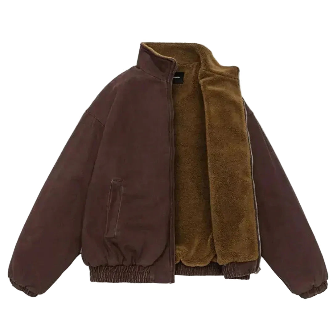 Insulated Men's Bomber Jacket with Stand-Up Collar and Teddy Lining