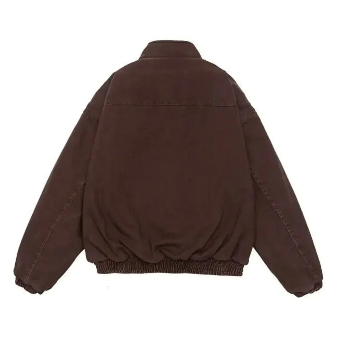 Insulated Men's Bomber Jacket with Stand-Up Collar and Teddy Lining