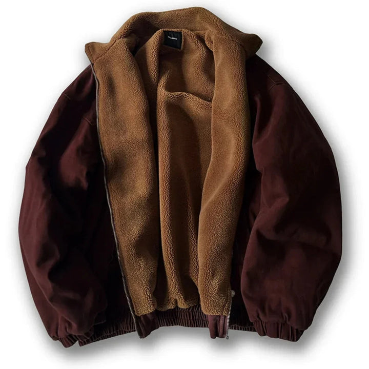 Insulated Men's Bomber Jacket with Stand-Up Collar and Teddy Lining