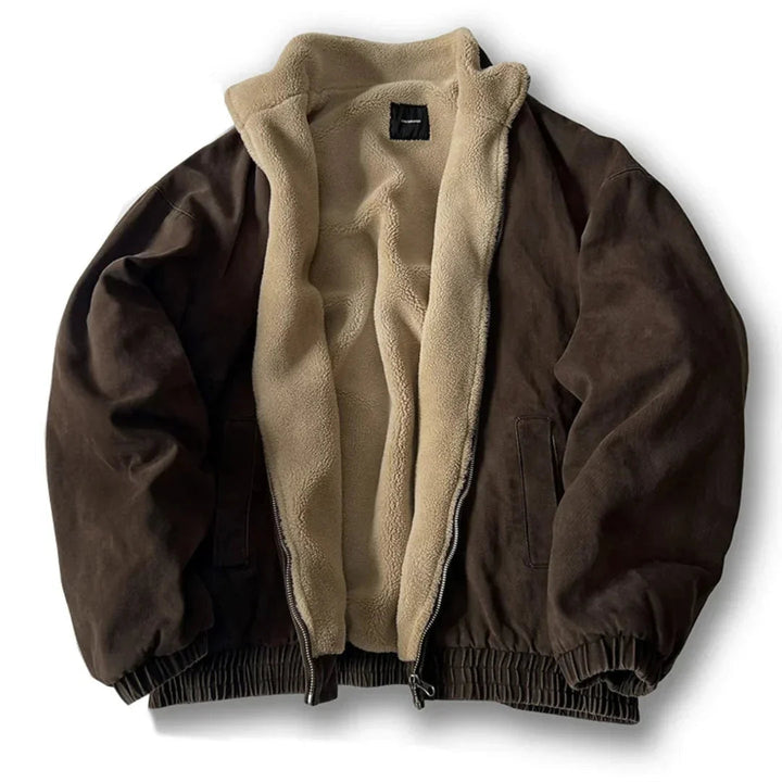 Insulated Men's Bomber Jacket with Stand-Up Collar and Teddy Lining