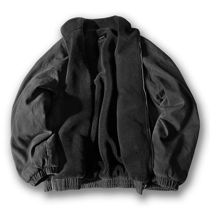 Insulated Men's Bomber Jacket with Stand-Up Collar and Teddy Lining