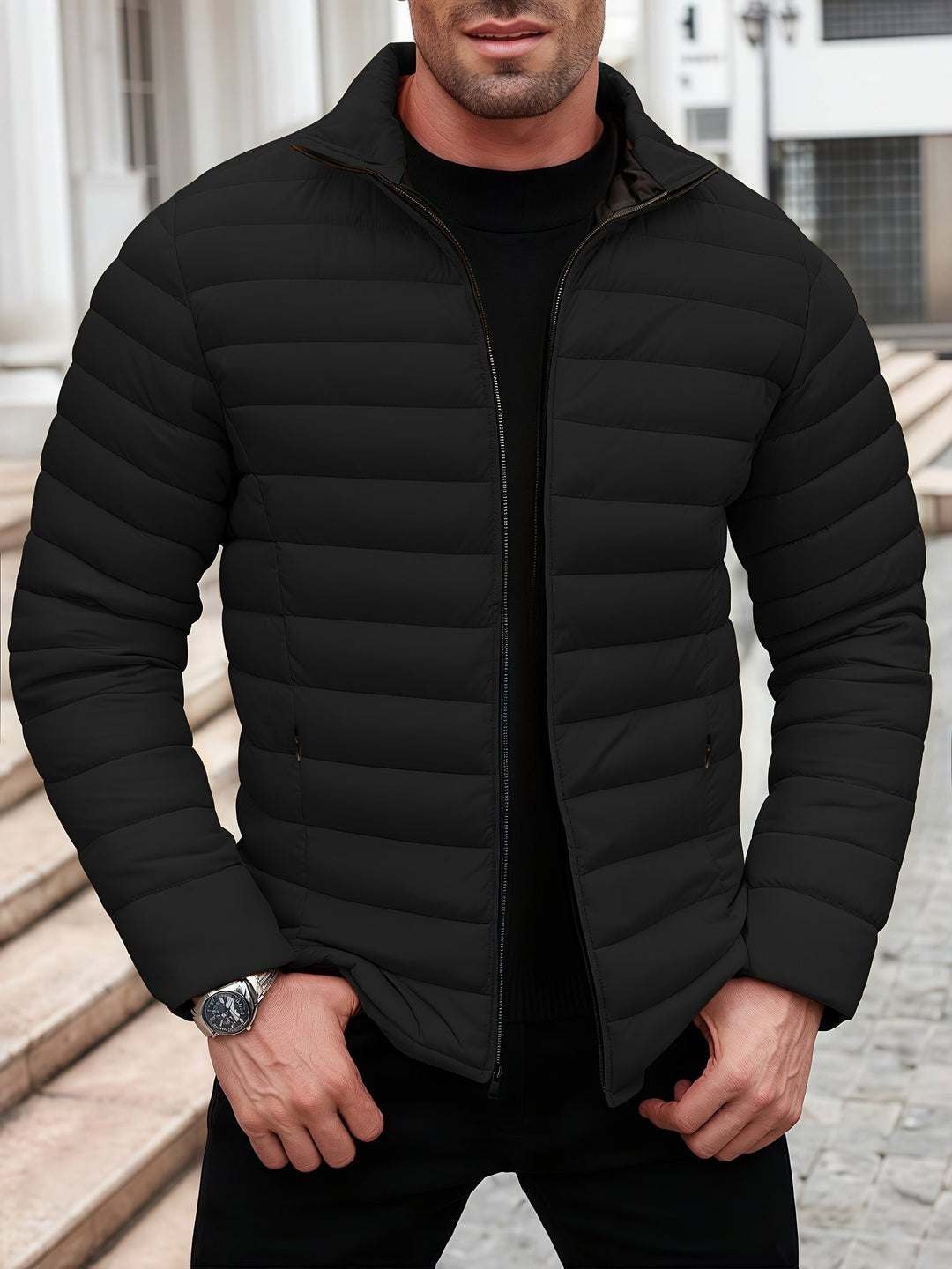 Padded Mid Jacket with Zipper for Men