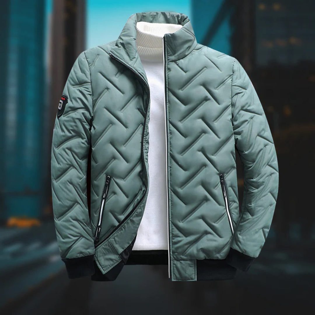 Padded Puffer Jacket with Stand-Up Collar for Men