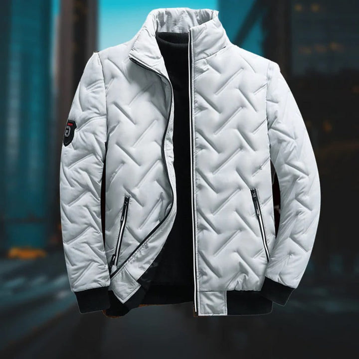 Padded Puffer Jacket with Stand-Up Collar for Men