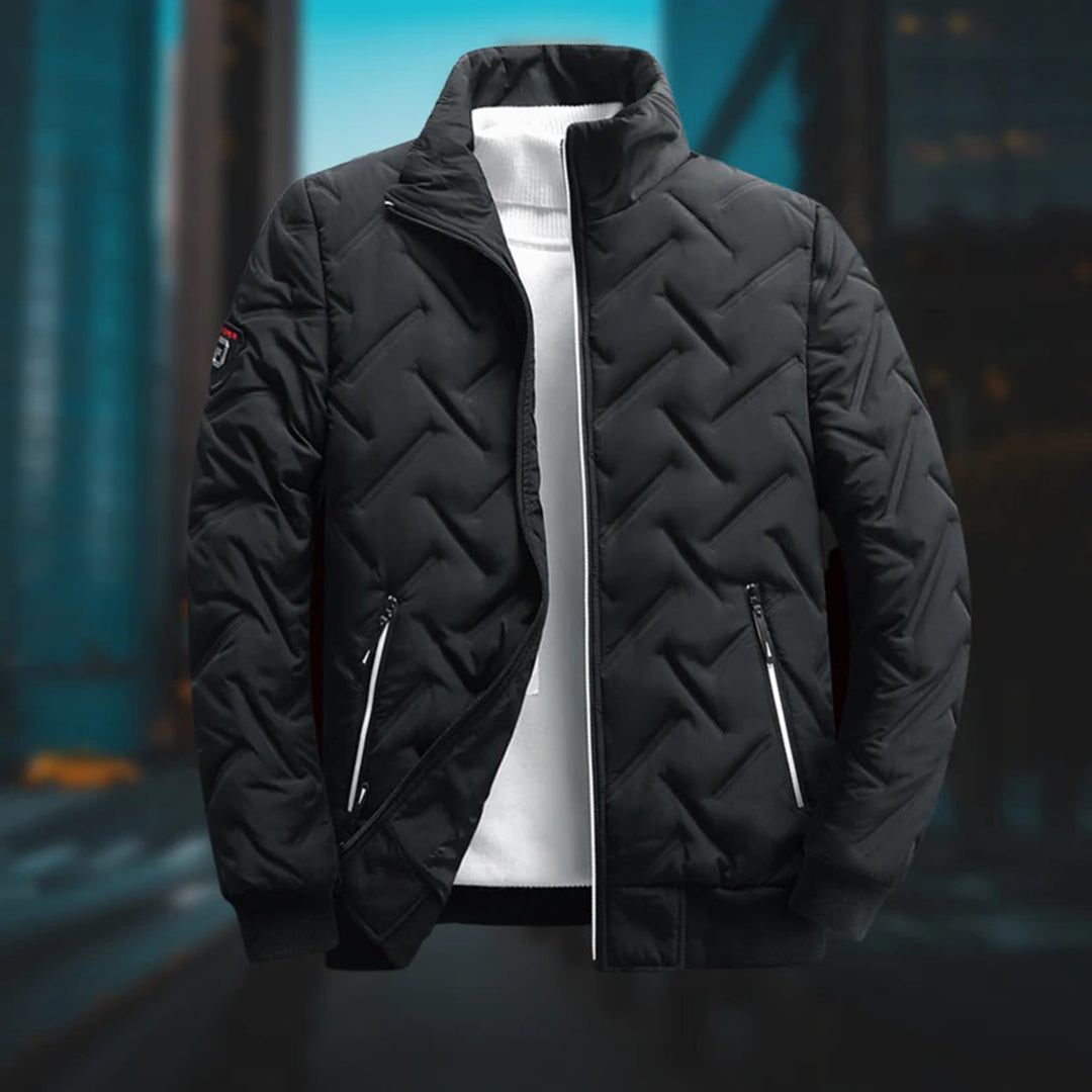 Padded Puffer Jacket with Stand-Up Collar for Men
