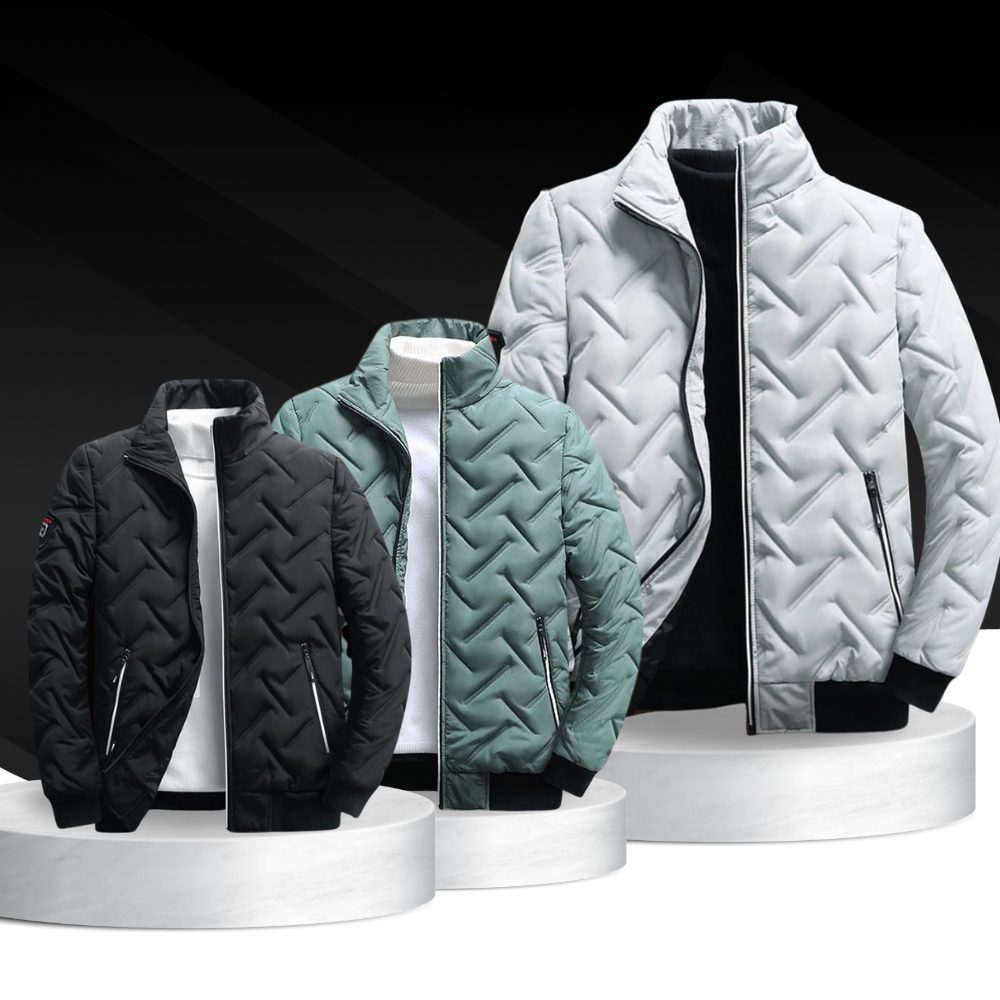 Padded Puffer Jacket with Stand-Up Collar for Men