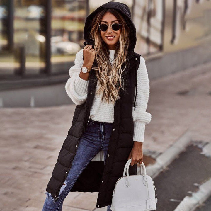 Padded Long Jacket with Zipper for Women
