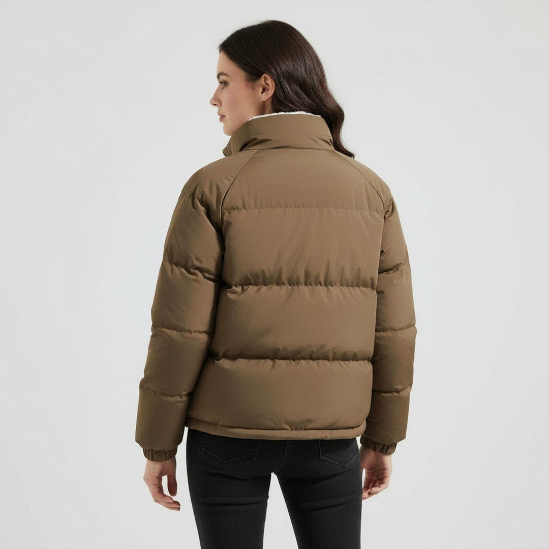 Quilted Puffer Jacket with Fleece Lining and Hood for Women