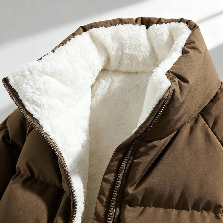 Quilted Puffer Jacket with Fleece Lining and Hood for Women