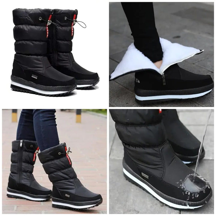 Quilted Snow Boots with Trekking Sole and Zipper for Women