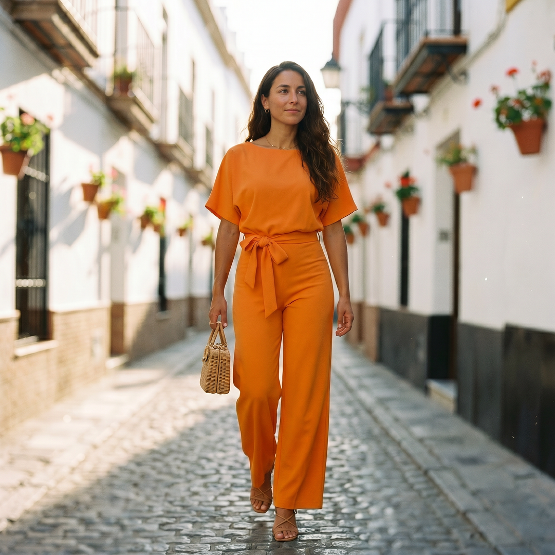 Helena | Women's Short Sleeve Casual Jumpsuit with Belt