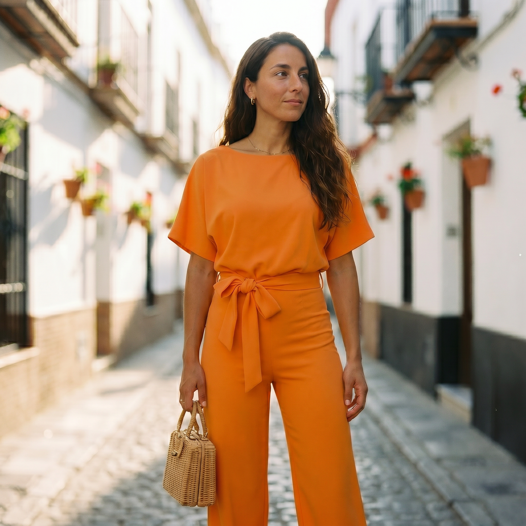 Helena | Women's Short Sleeve Casual Jumpsuit with Belt