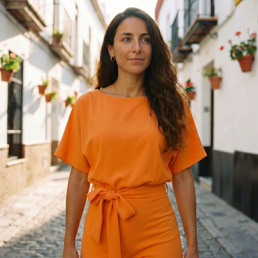 Helena | Women's Short Sleeve Casual Jumpsuit with Belt