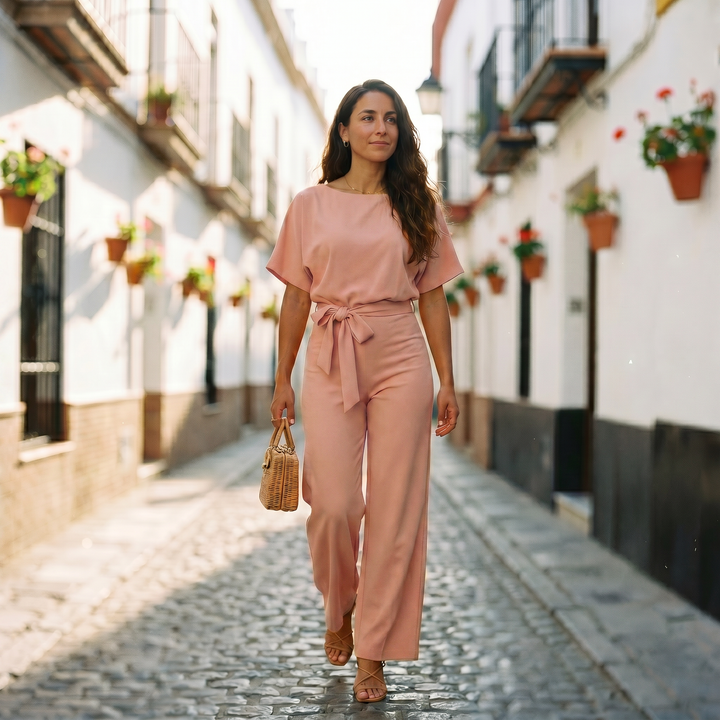Helena | Women's Short Sleeve Casual Jumpsuit with Belt