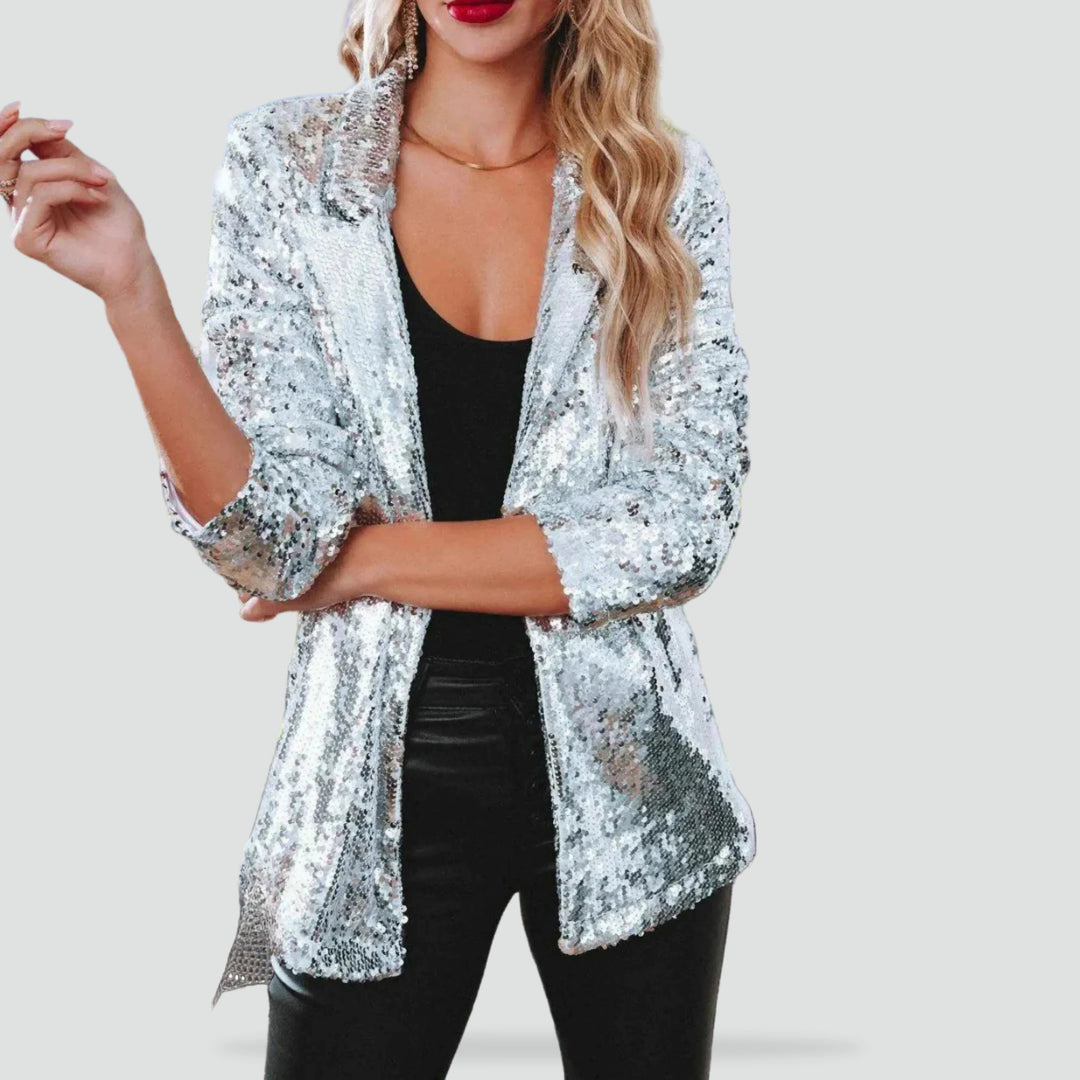 Shimmering Sequin Blazer with Long Sleeves for Women