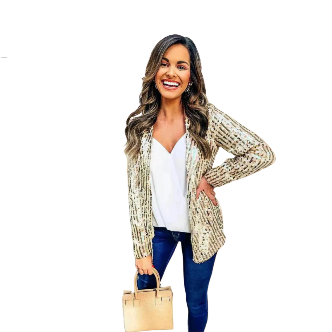 Shimmering Sequin Blazer with Long Sleeves for Women