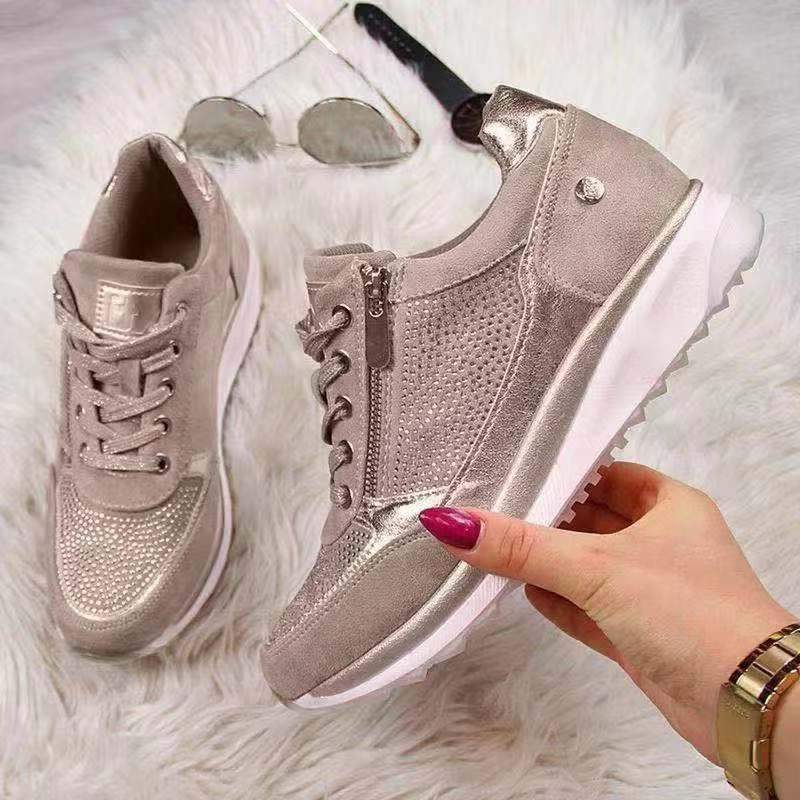 Glitter Sneakers with Zipper for Women