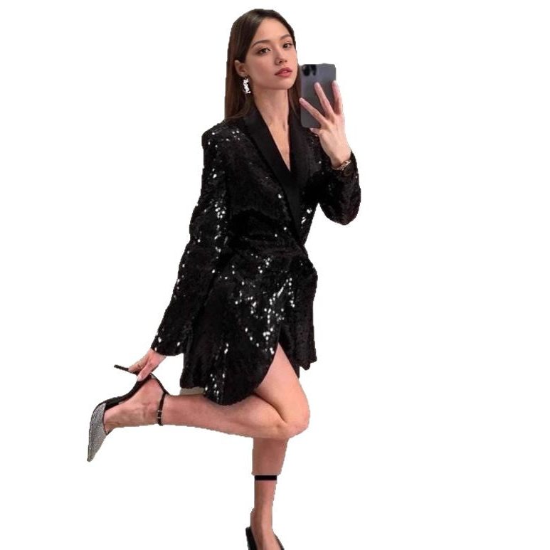 Glitter Wrap Dress in Blazer Style for Women