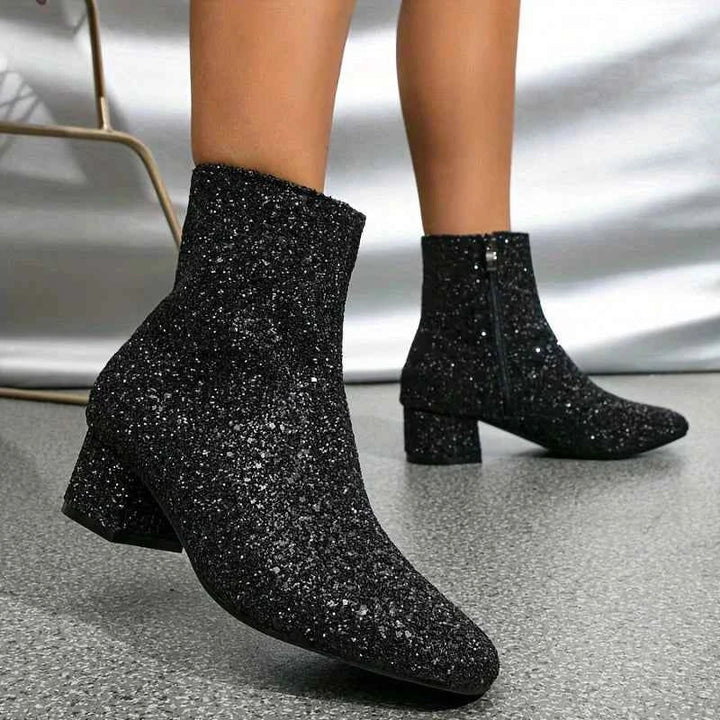 Black Glitter Ankle Boots Party Evening Outfit