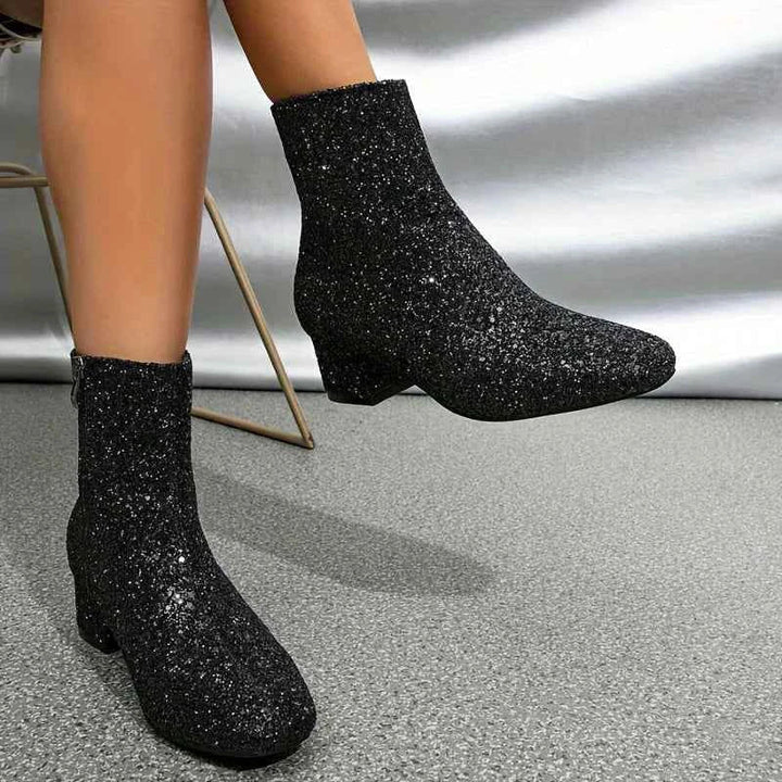 Black Glitter Ankle Boots Party Evening Outfit
