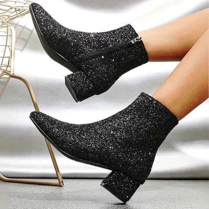 Black Glitter Ankle Boots Party Evening Outfit