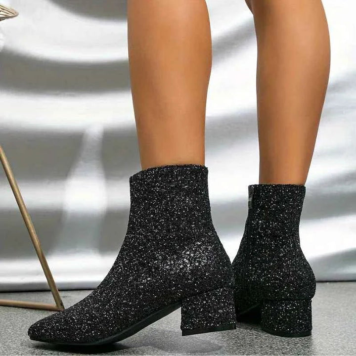 Black Glitter Ankle Boots Party Evening Outfit
