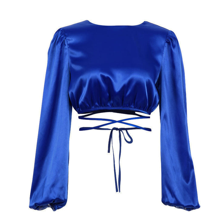 Emma - Short top with shiny satin ties