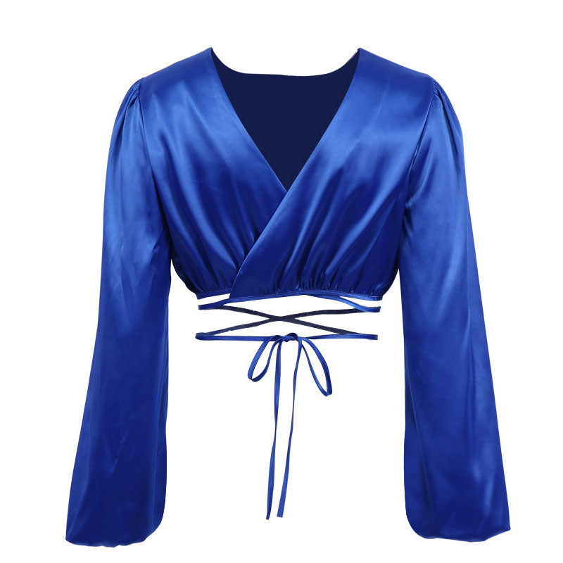 Emma - Short top with shiny satin ties