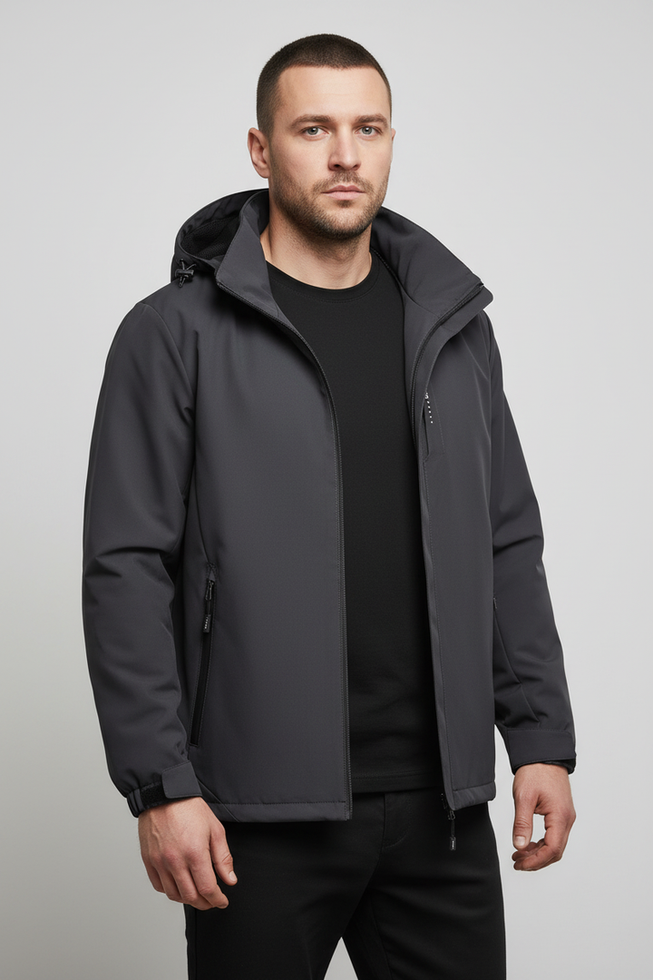 Men's Winter Jacket with Hood - Insulated & Water-Repellent