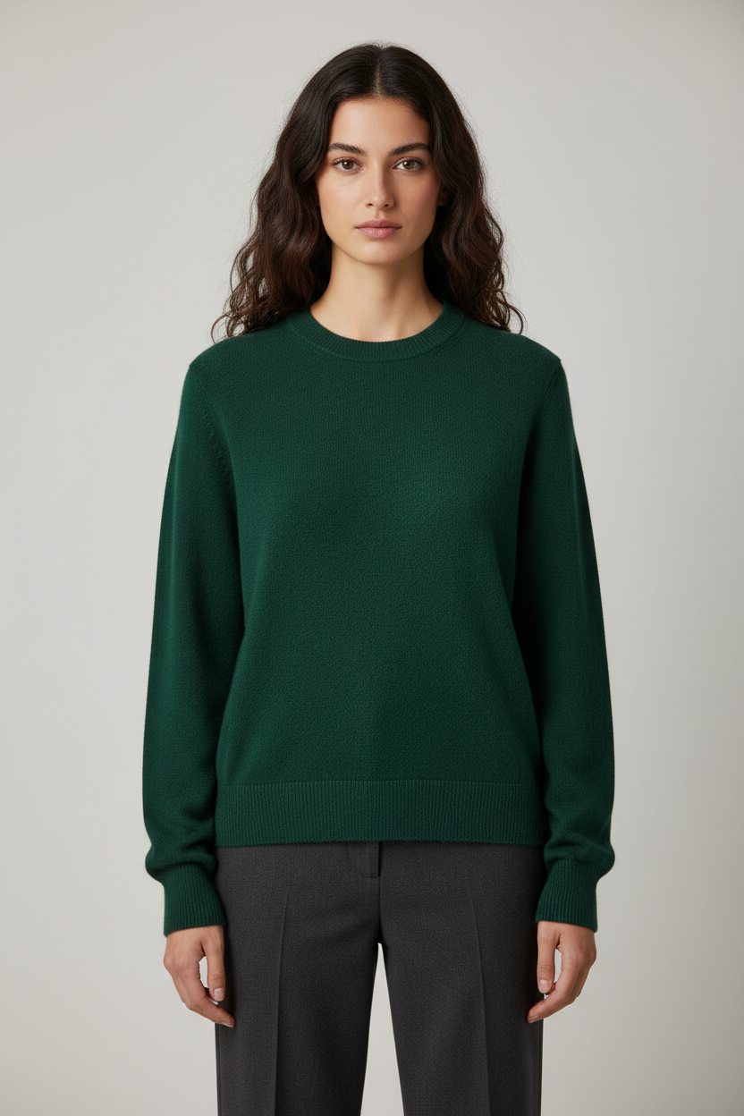 Ladies Fine Knitted Sweater with Round Neck and Ribbed Cuffs