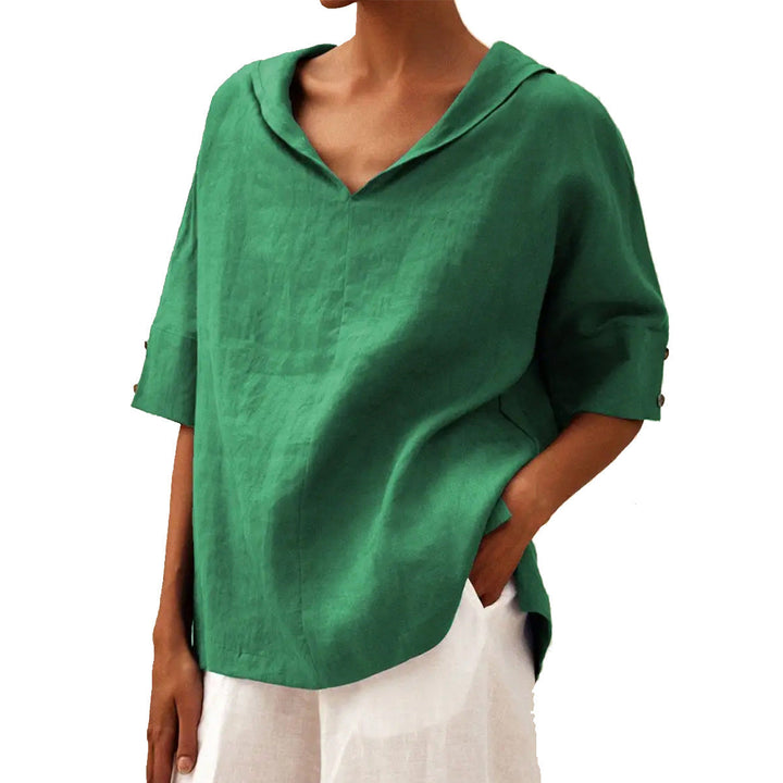 LINEN BLOUSE WITH V-NECK FOR WOMEN