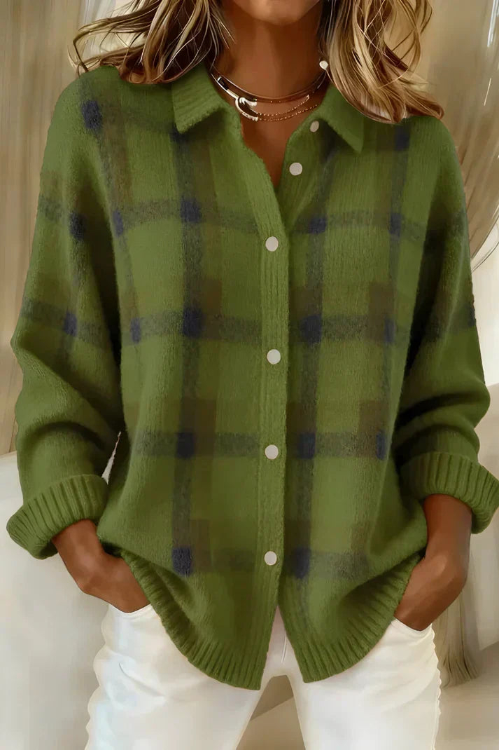 Women's Elegant Checkered Cardigan – Cozy & Versatile Style