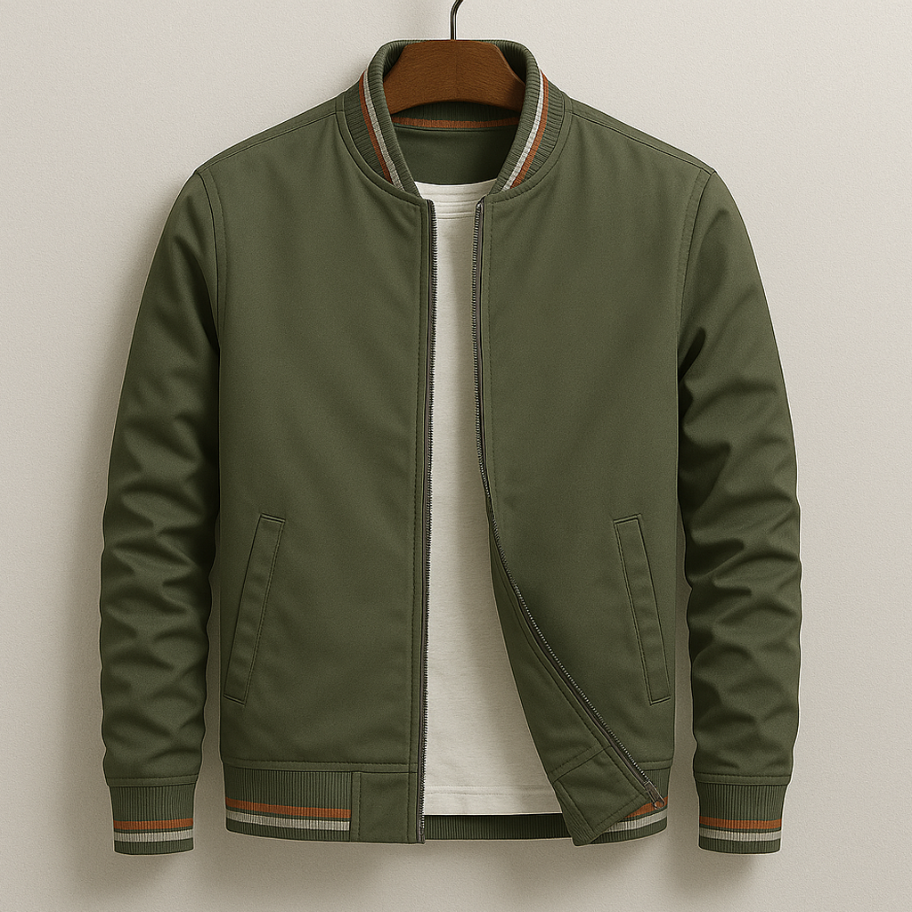 Lightweight Men's Zip Bomber Jacket – Casual Jacket with Ribbed Trim