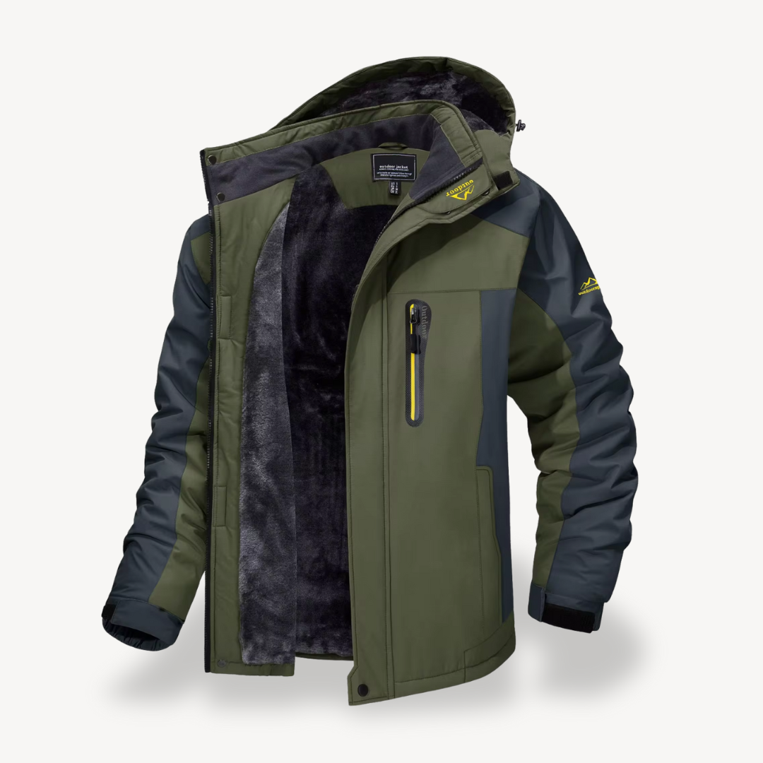 Men's Winter Jacket with Hood - Water-Repellent with Fleece Lining