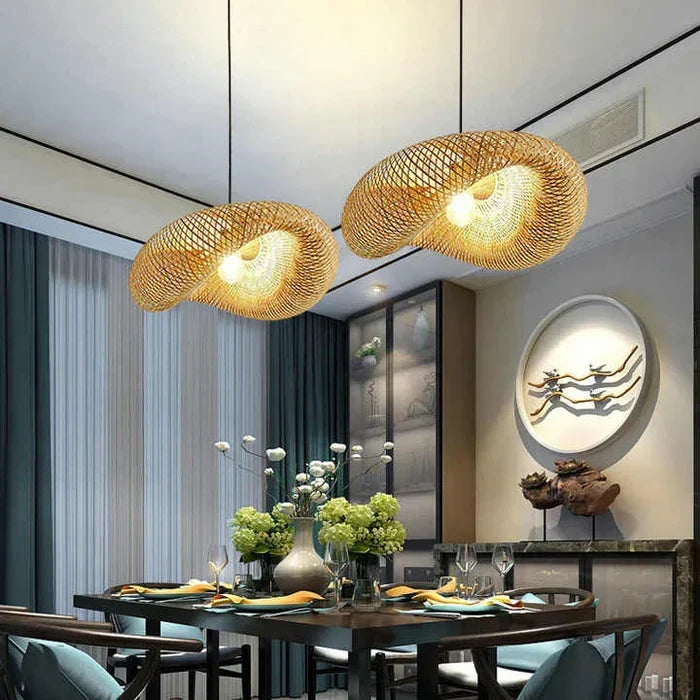 Handgeflochtener Bambus-Kronleuchter im Boho-Stil