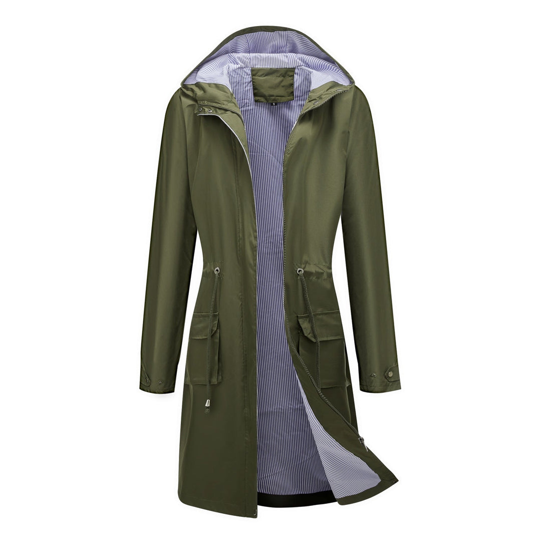 Women's Waterproof Raincoat with Hood and Adjustable Drawstring