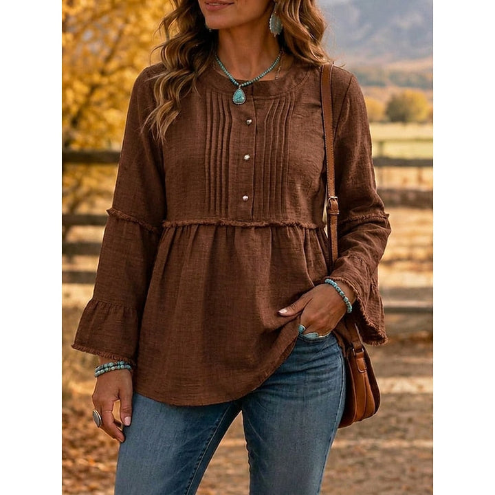 Rosalyn Pintucked Peplum Blouse, view 4 - Elena Harper