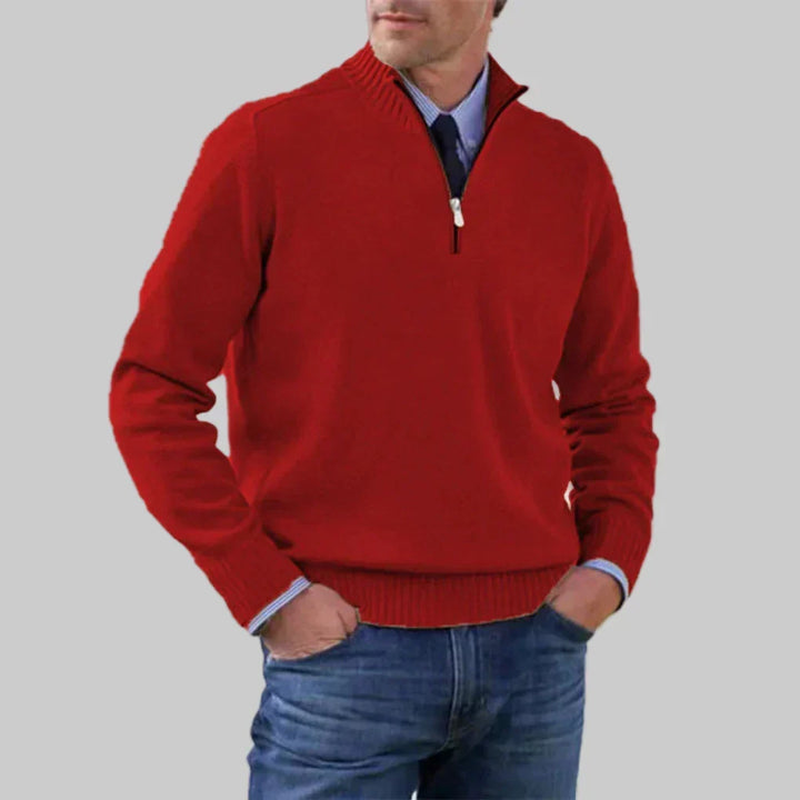 Men's Half-Zip Sweater with Ribbed Collar for Layering