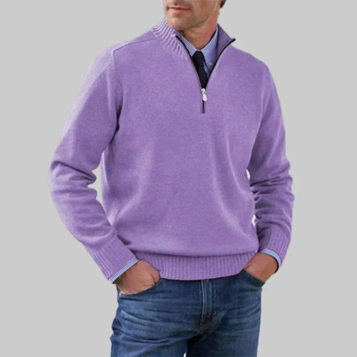 Men's Half-Zip Sweater with Ribbed Collar for Layering