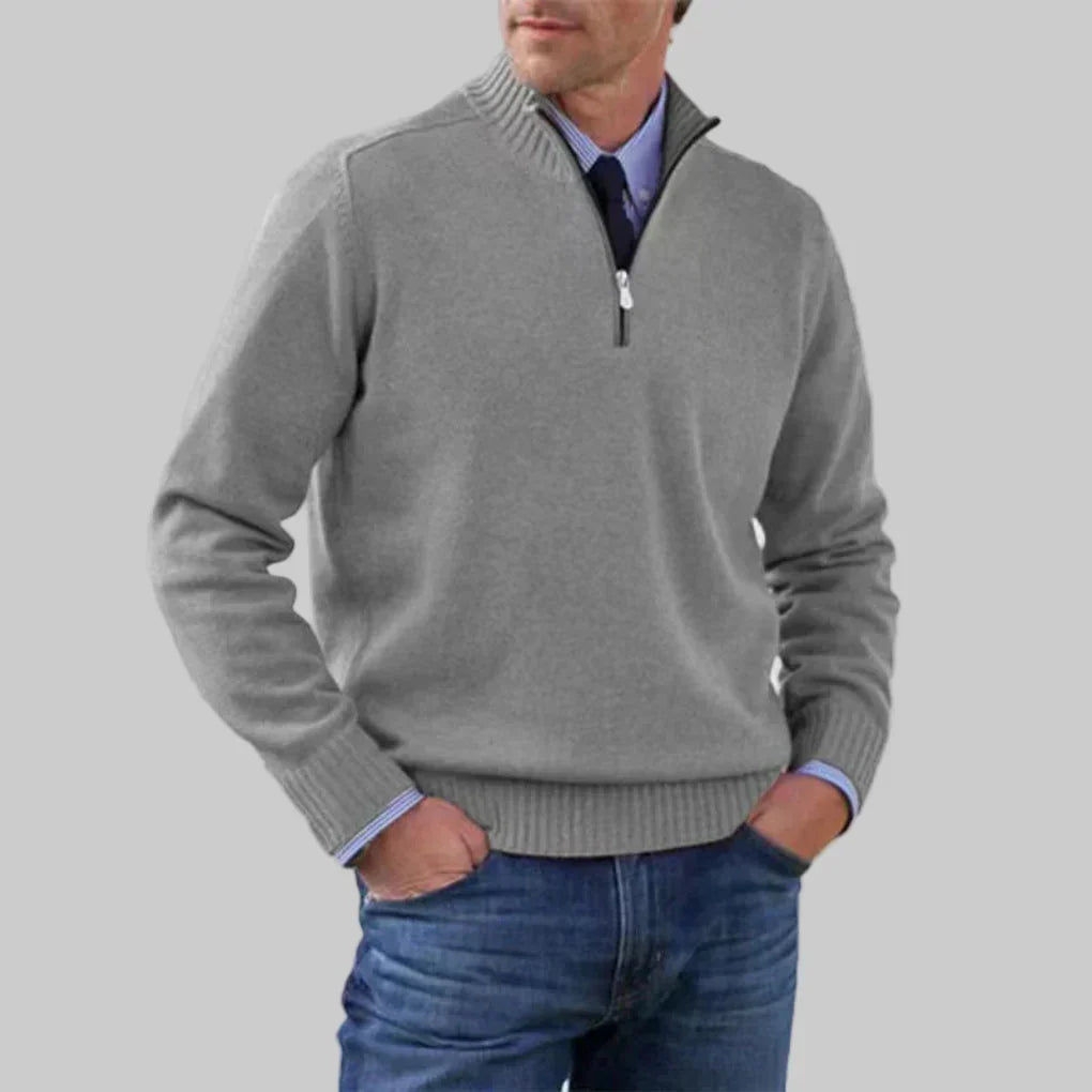 Men's Half-Zip Sweater with Ribbed Collar for Layering