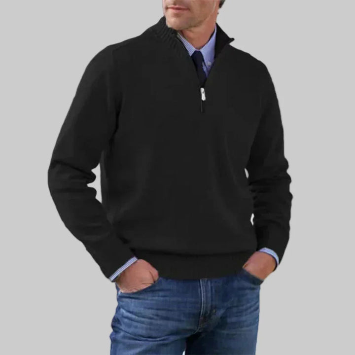 Men's Half-Zip Sweater with Ribbed Collar for Layering