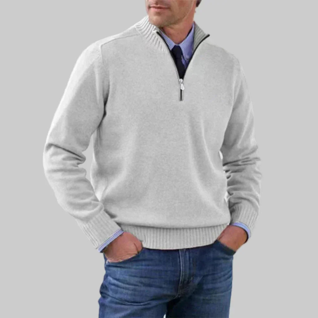 Men's Half-Zip Sweater with Ribbed Collar for Layering