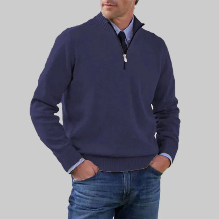 Men's Half-Zip Sweater with Ribbed Collar for Layering