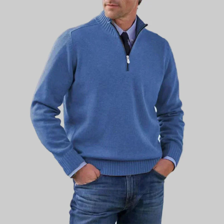 Men's Half-Zip Sweater with Ribbed Collar for Layering