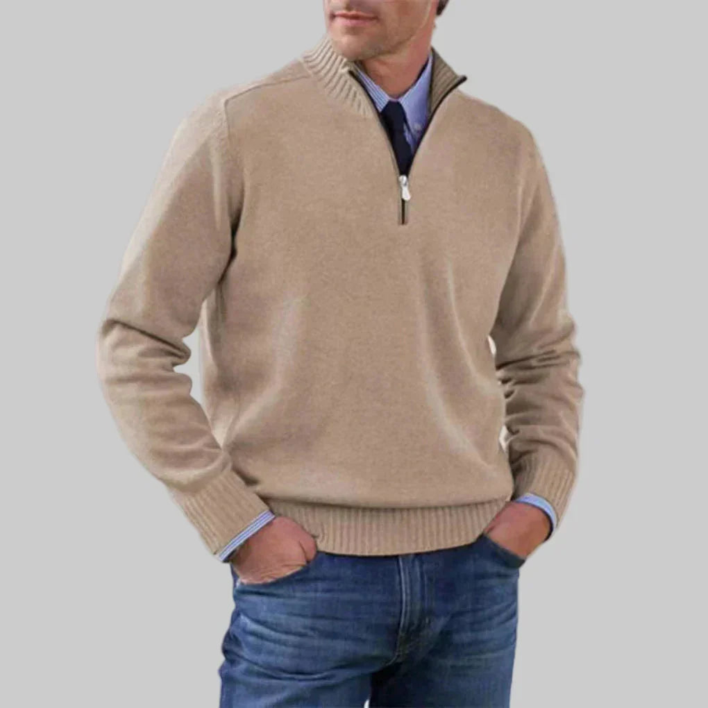 Men's Half-Zip Sweater with Ribbed Collar for Layering