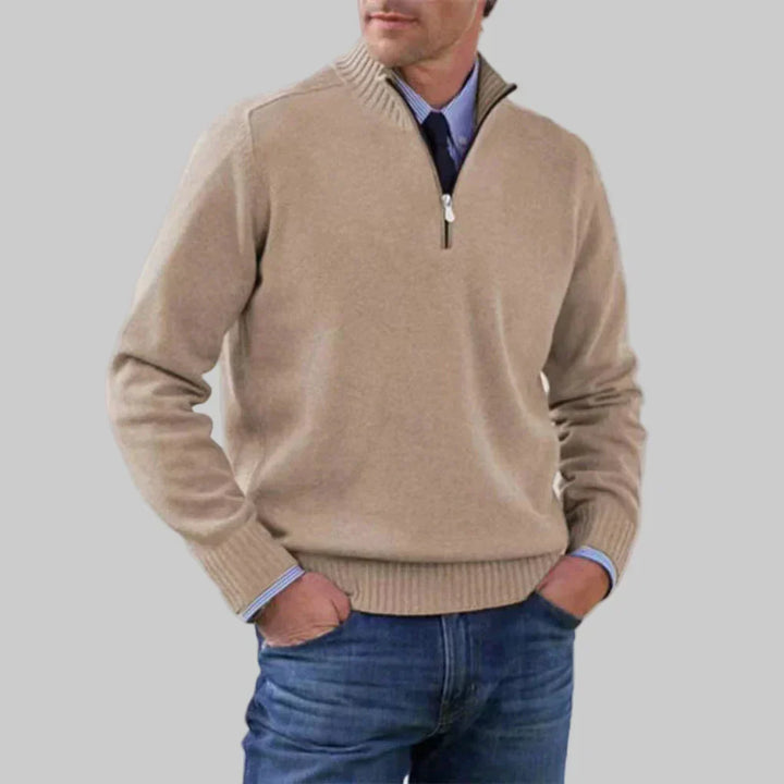 Men's Half-Zip Sweater with Ribbed Collar for Layering